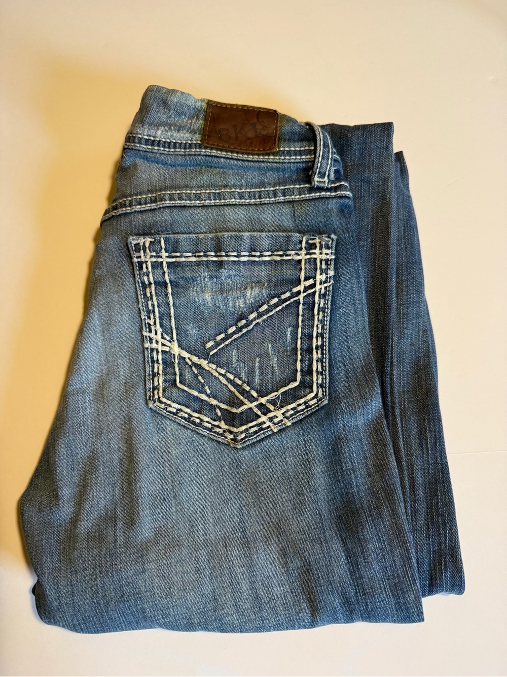 BKE Harper Heavy Stitch Bootcut Jeans Size 27L Tall Buckle